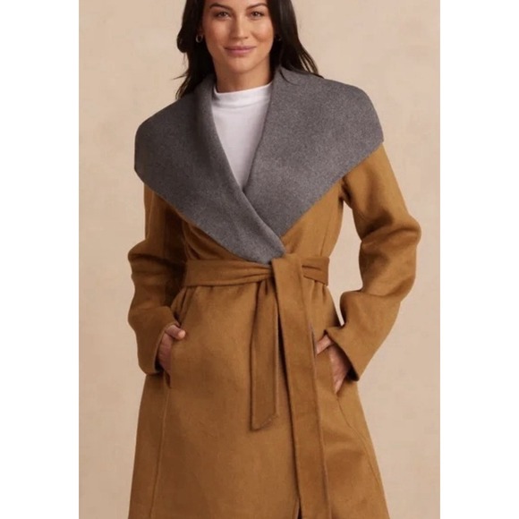 Summer Salt Jackets & Blazers - Summersalt The Warmest Wool Wrap Coat 2XL Mustard Gray Belted Luxury Capsule